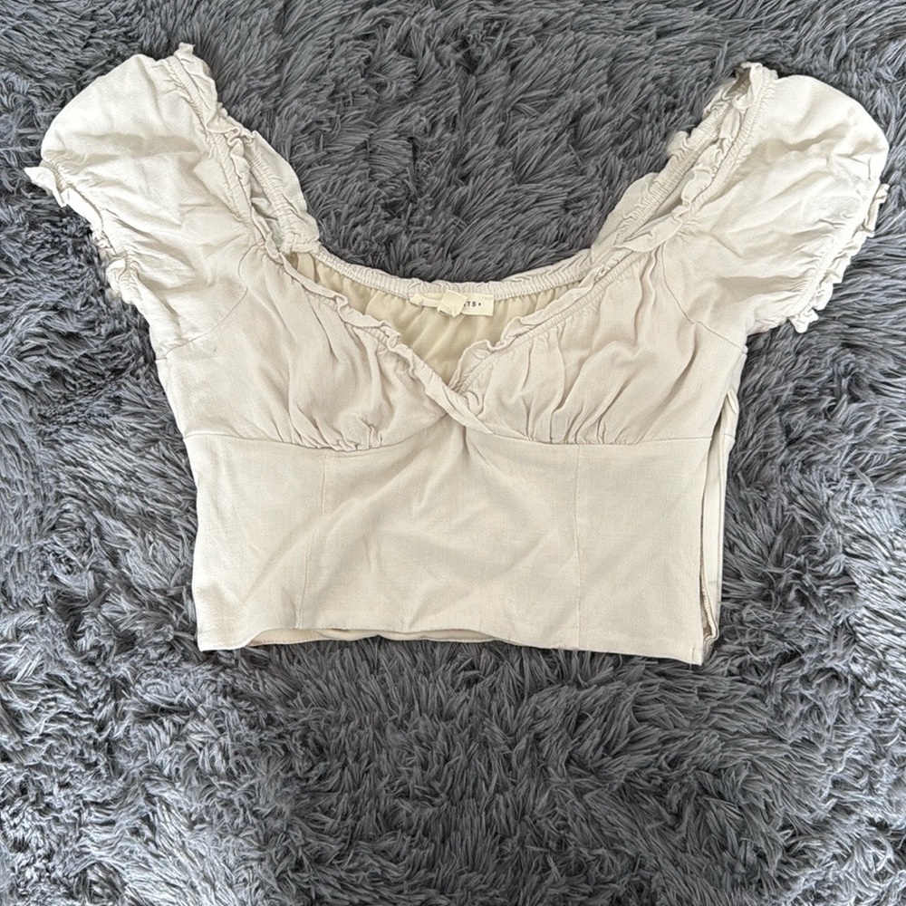 Zara Cream Ruched Puff Sleeve Blouse